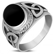 Celtic Trinity Knot Black Onyx Mens Ring, r531